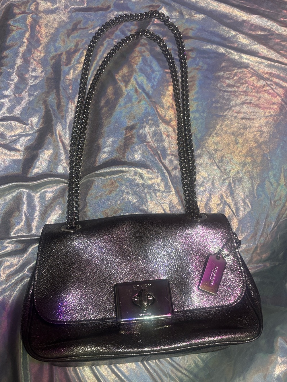 Coach Cassidy Shoulder Bag (2018) crinkle metallic leather finish!